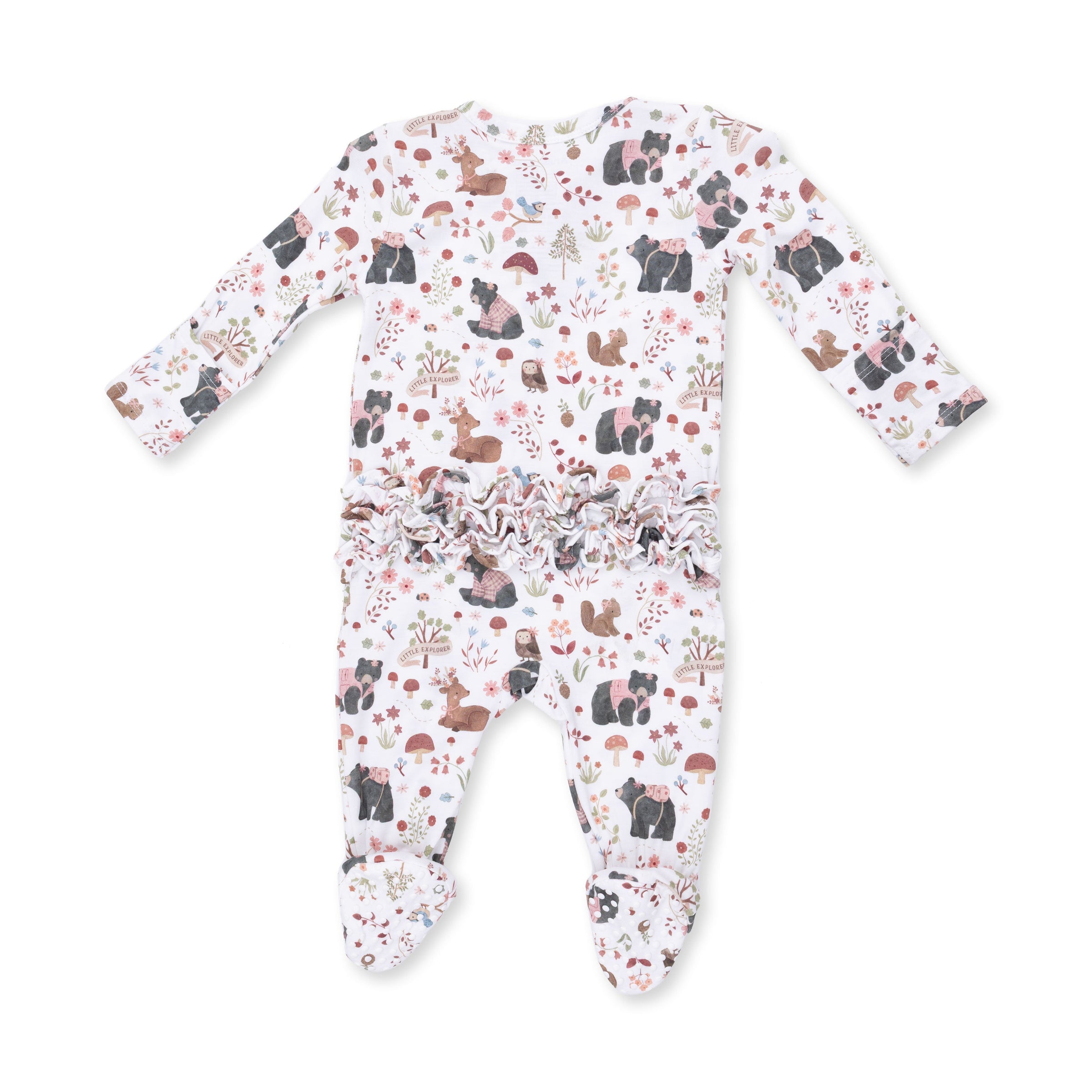 Angel Dear Southern Woodland Animals Pink 2 Way Ruffle Back Zipper Footie