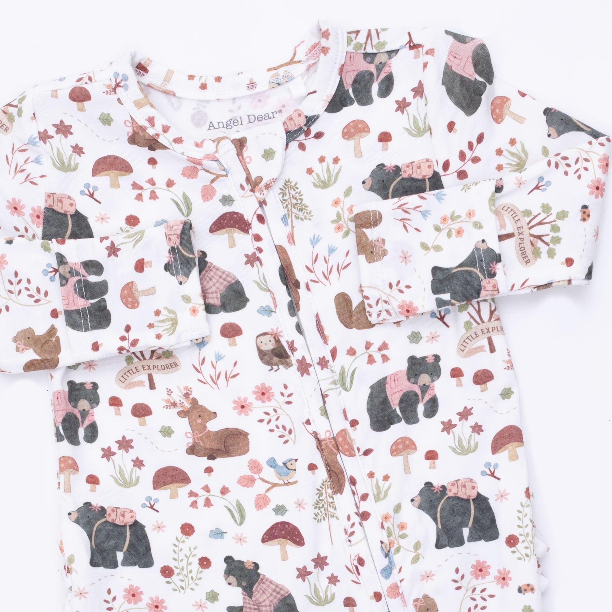 Angel Dear Southern Woodland Animals Pink 2 Way Ruffle Back Zipper Footie
