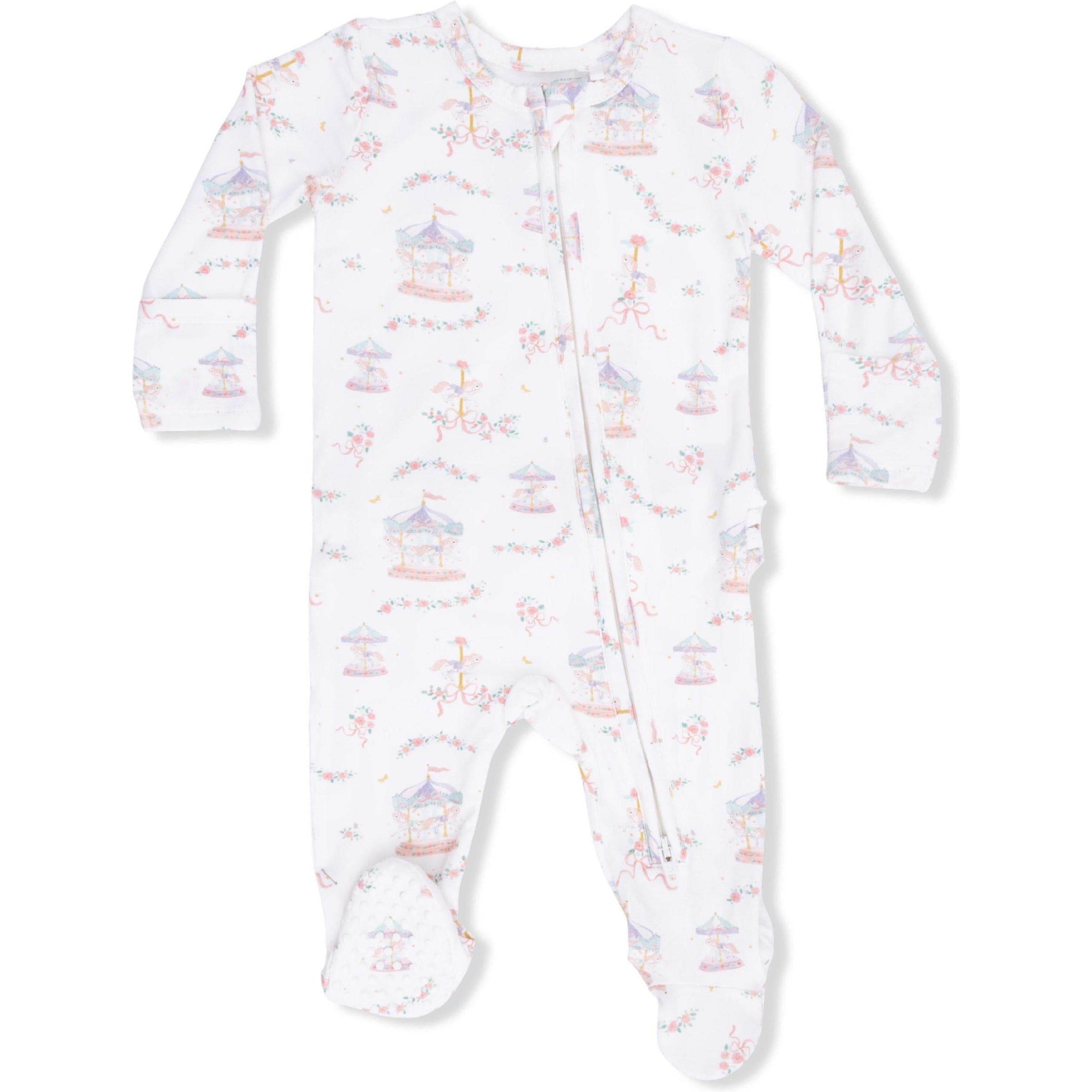 Angel Dear Carousel with Bows 2-Way Ruffle Back Zipper Footie