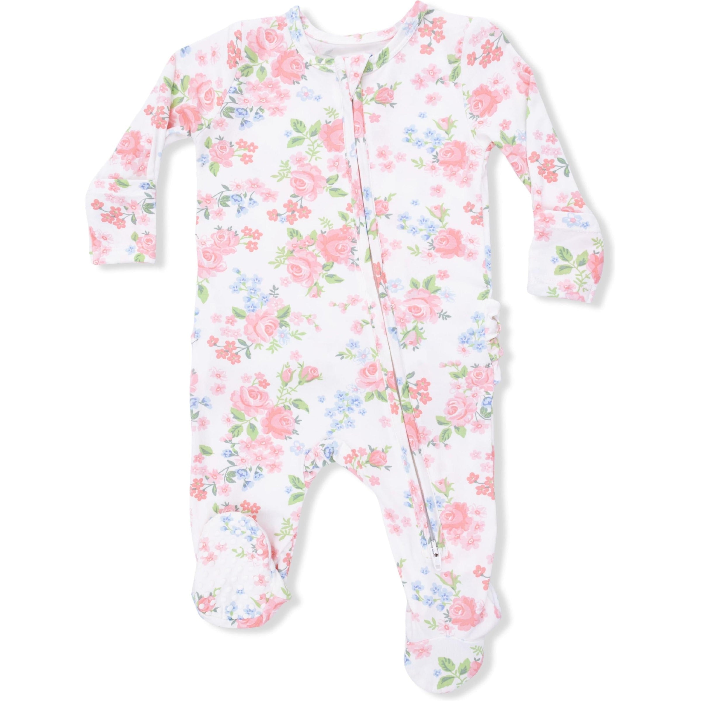 Angel Dear Cute Little Roses 2-Way Ruffle Back Zipper Footie