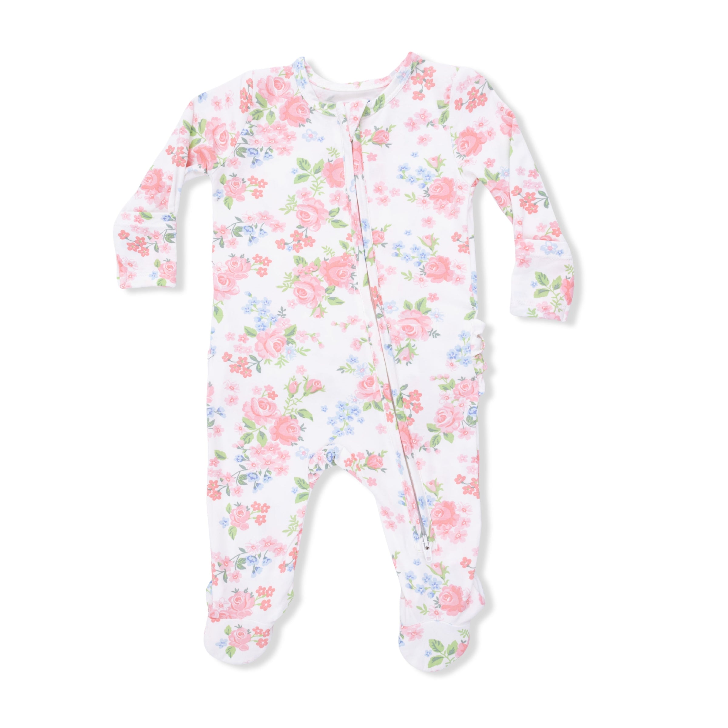 Angel Dear Cute Little Roses 2-Way Ruffle Back Zipper Footie