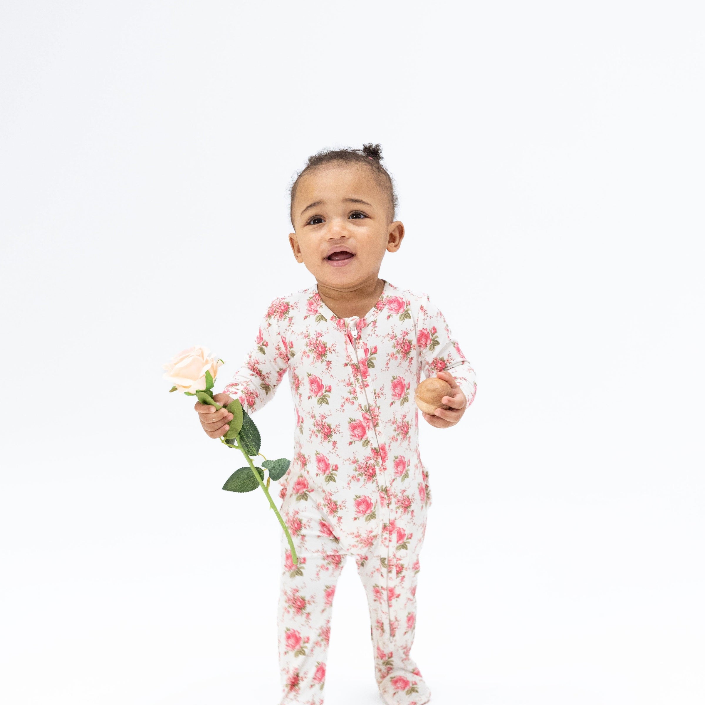 Angel Dear Elegant Roses 2-Way Ruffle Back Zipper Footie