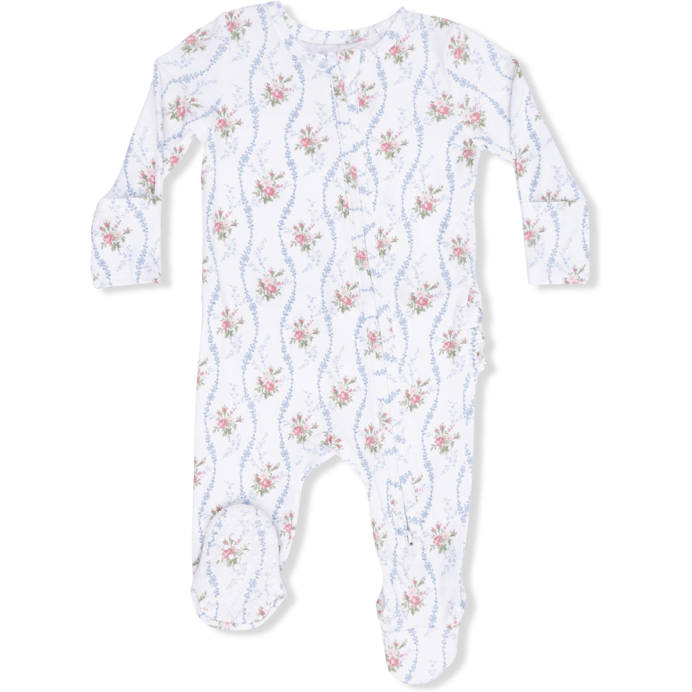 Angel Dear Heirloom Rose Stripe 2-Way Ruffle Back Zipper Footie