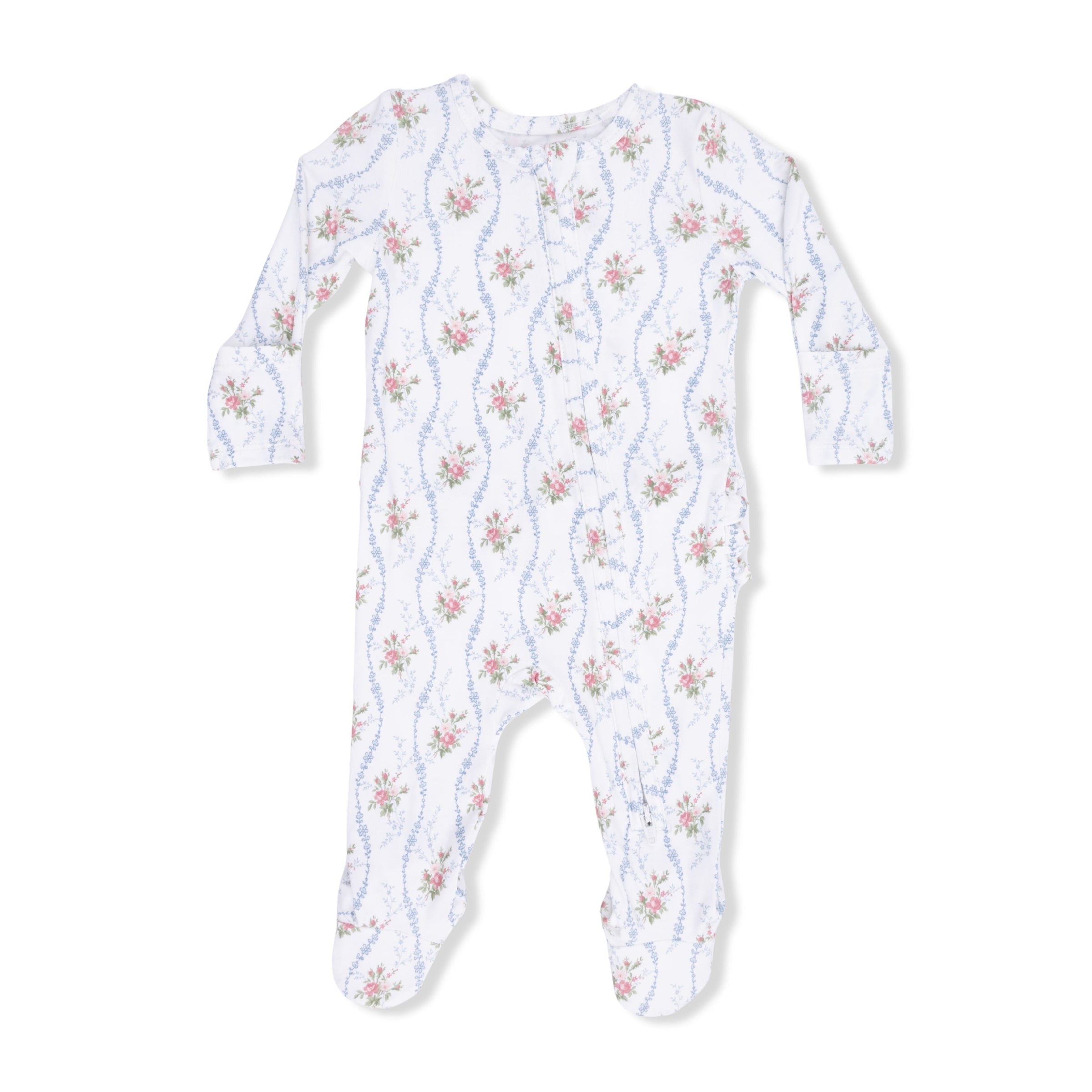 Angel Dear Heirloom Rose Stripe 2-Way Ruffle Back Zipper Footie