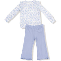 Angel Dear Romi Floral Ruffle Shoulder Rib Shirt and Waffle Flare Pant