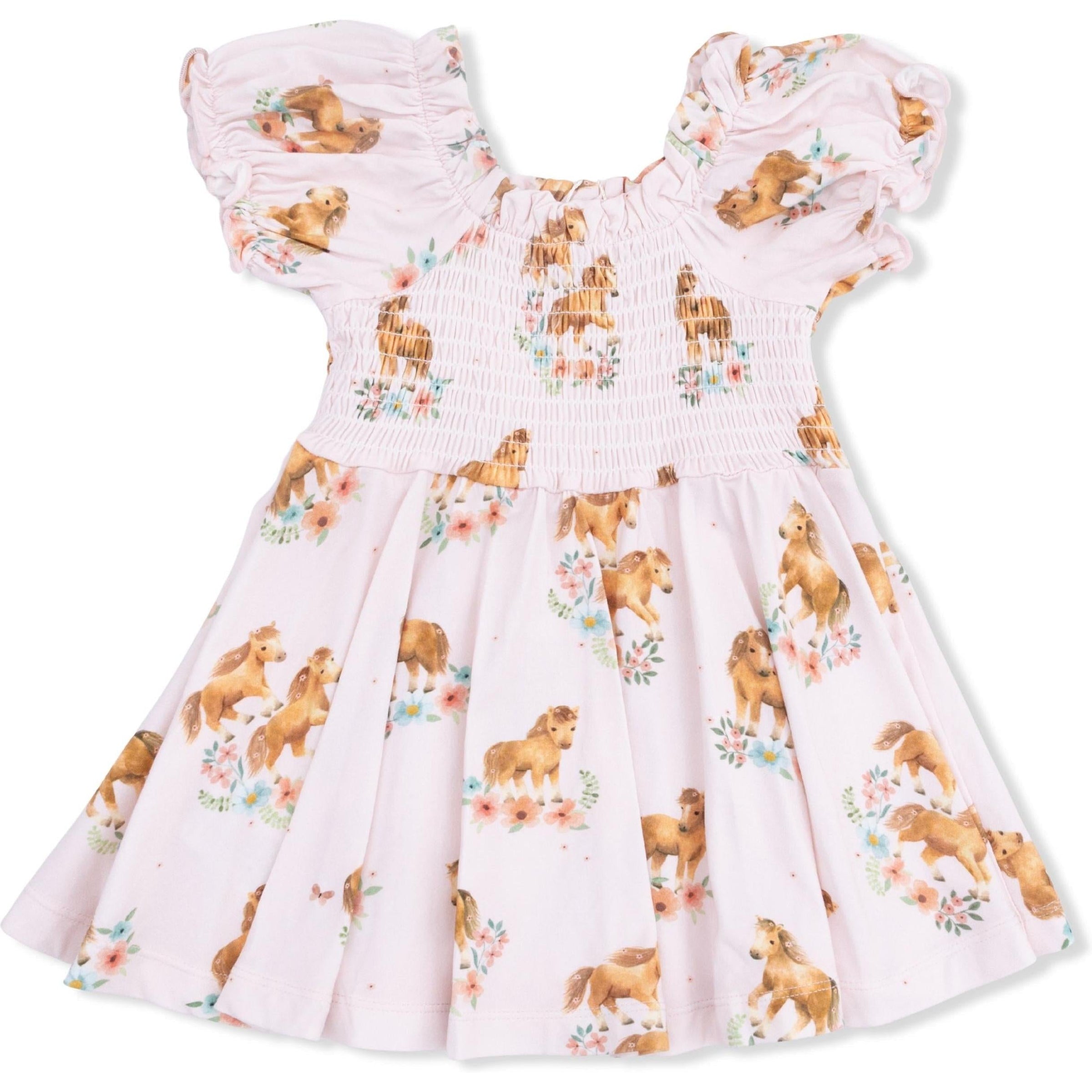 Angel Dear Pink Ponies Smocked Twirly Dress