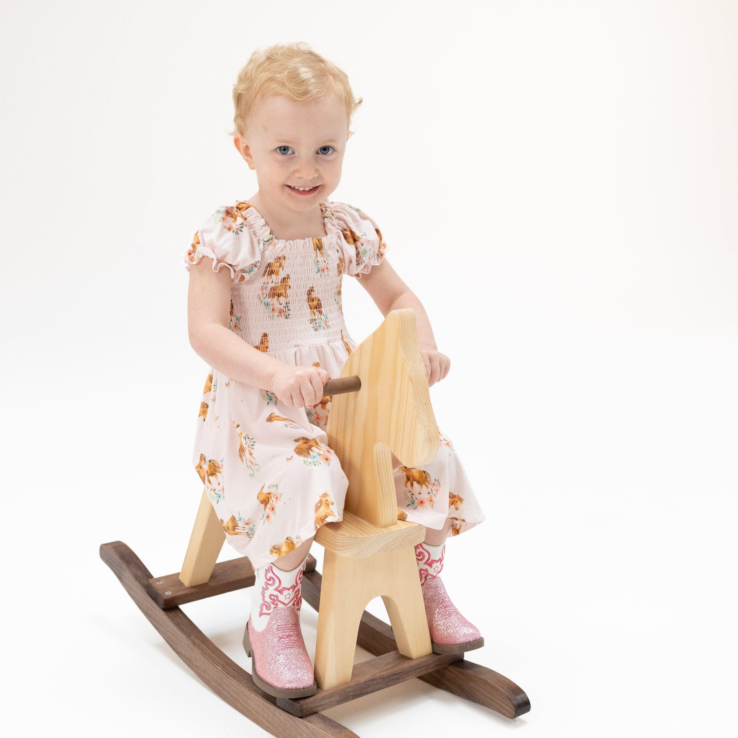 Angel Dear Pink Ponies Smocked Twirly Dress