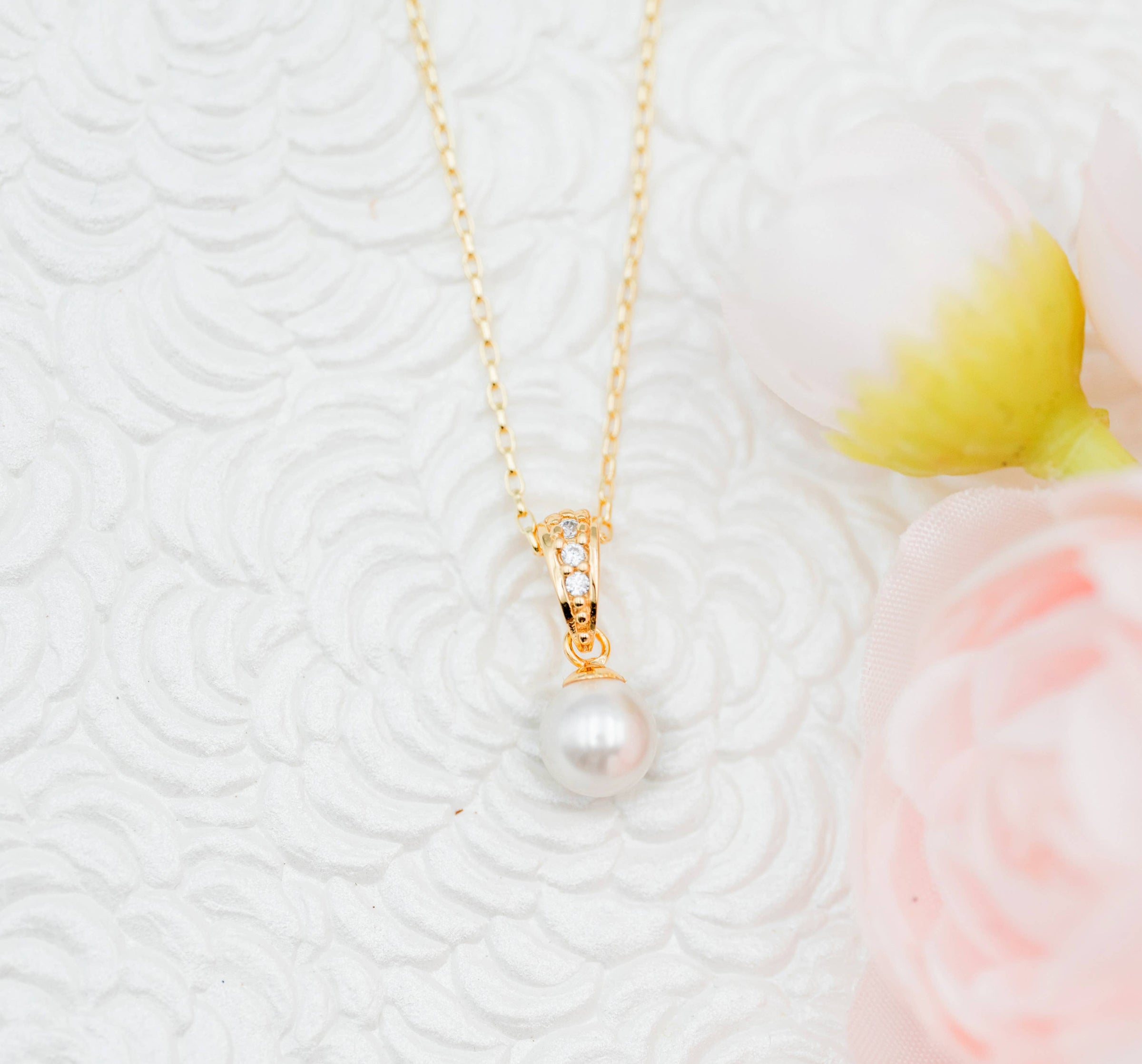Cherished Moments - Girls 14K Gold-Plated White Pearl Pendant Necklace for Kids