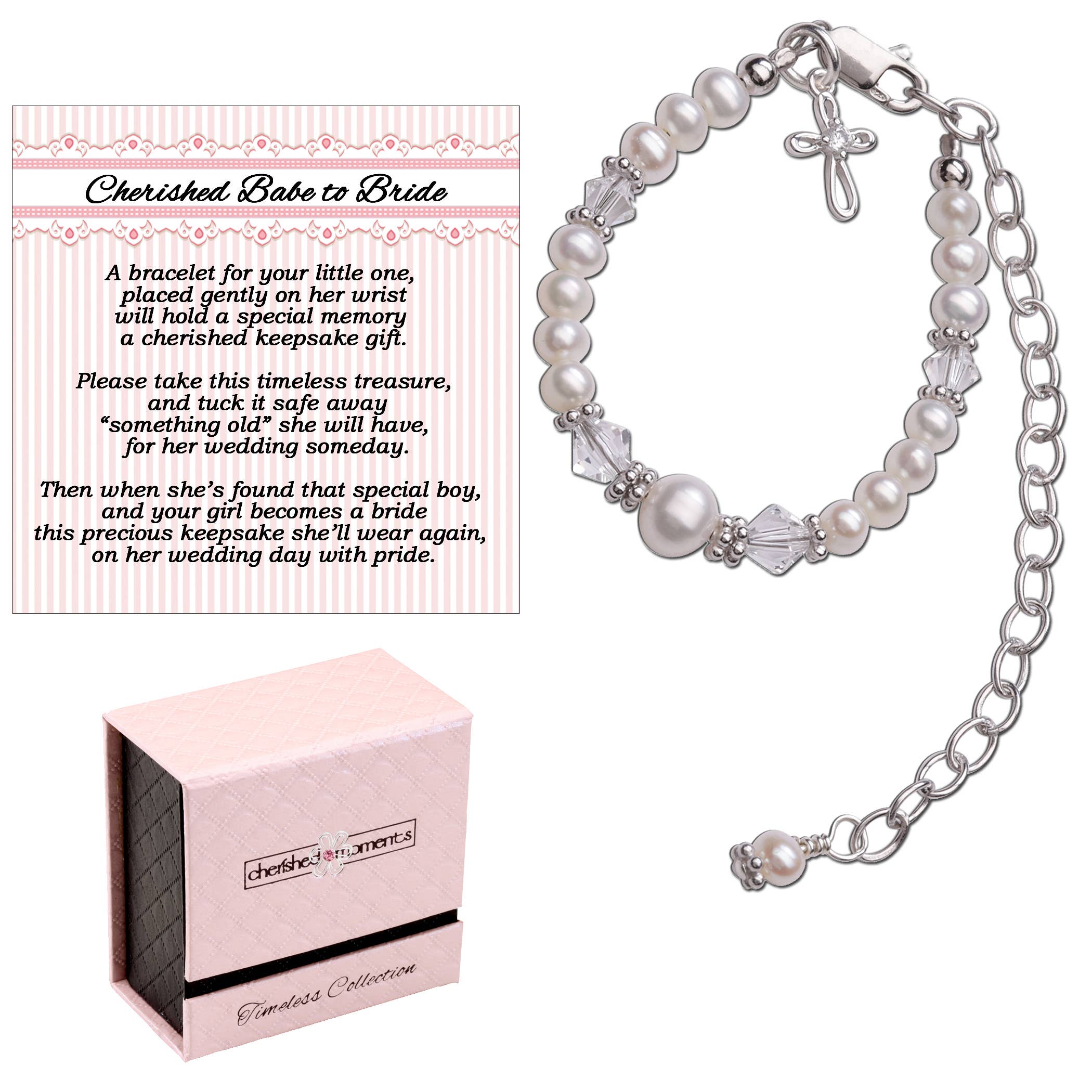 Cherished Moments - Girls Baby to Bride Sterling Silver Cross Baby Bracelet Gift