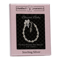 Cherished Moments - Sterling Silver Pearl Cross Baptism Bracelet