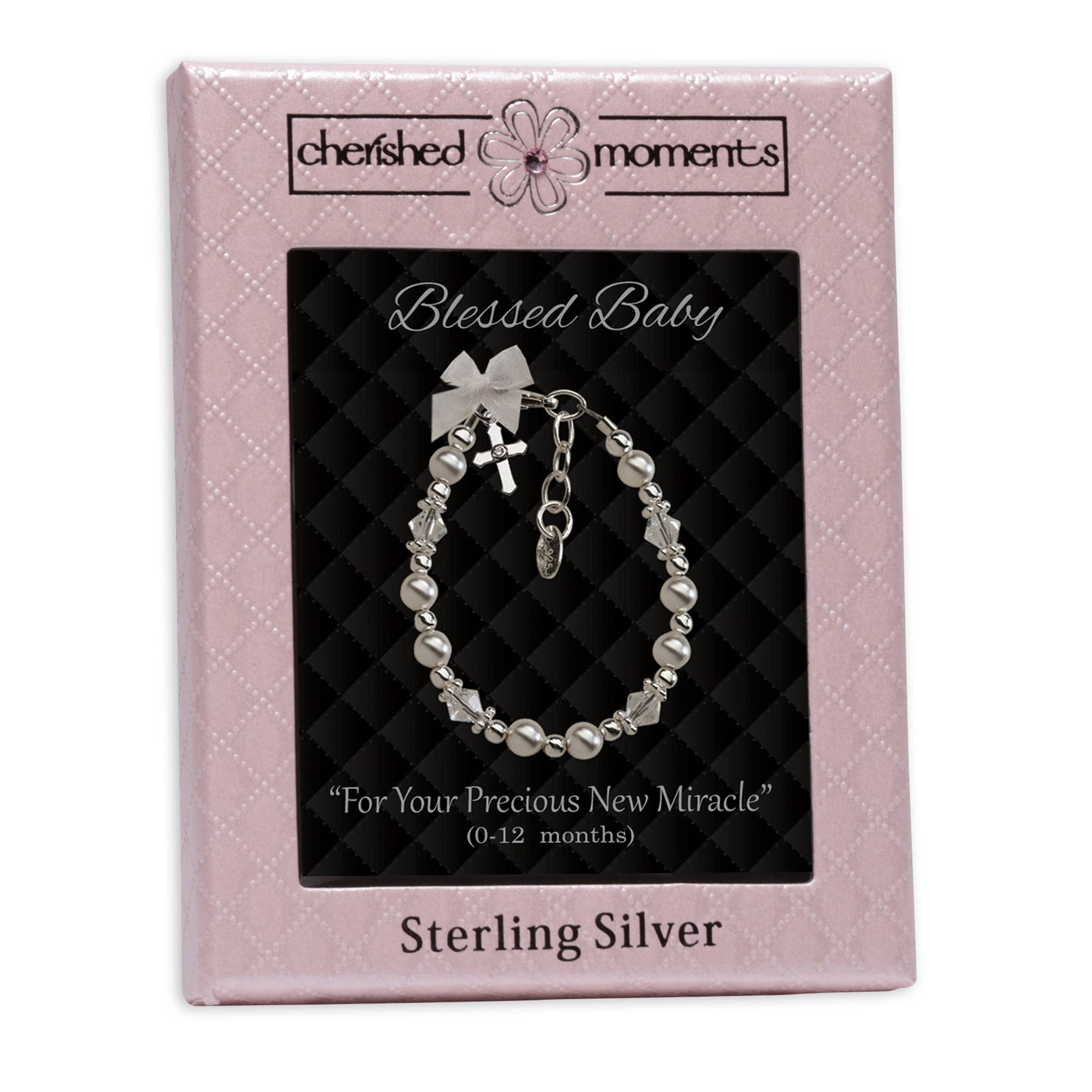 Cherished Moments - Sterling Silver Pearl Cross Baptism Bracelet