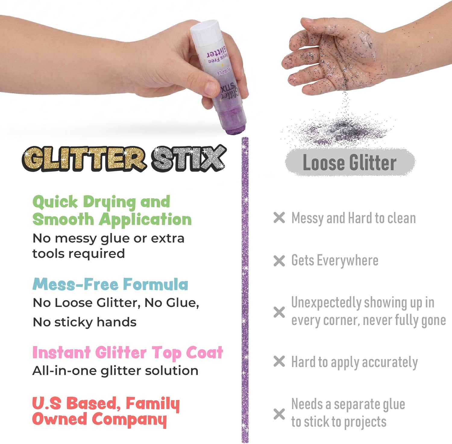 The Pencil Grip Glitter Stix, Mess Free Glitter, Red, Gold, Silver & Blue, Set of 4