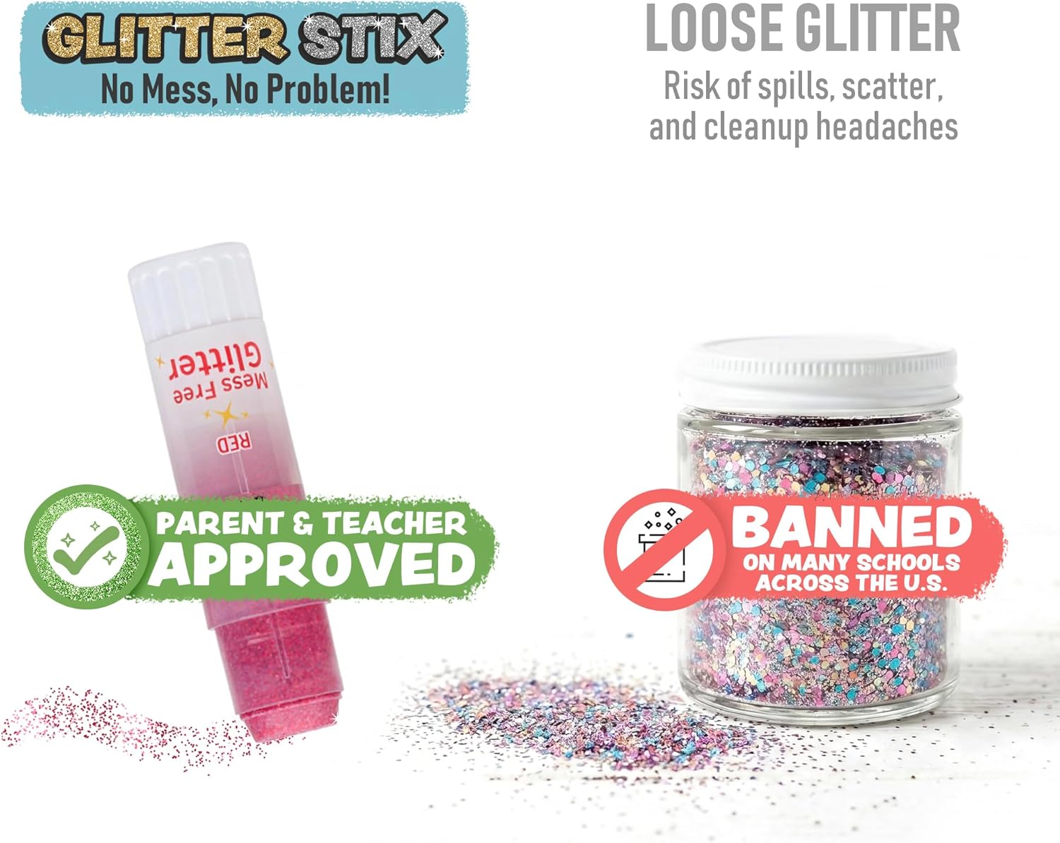 The Pencil Grip Glitter Stix, Mess Free Glitter, Red, Gold, Silver & Blue, Set of 4
