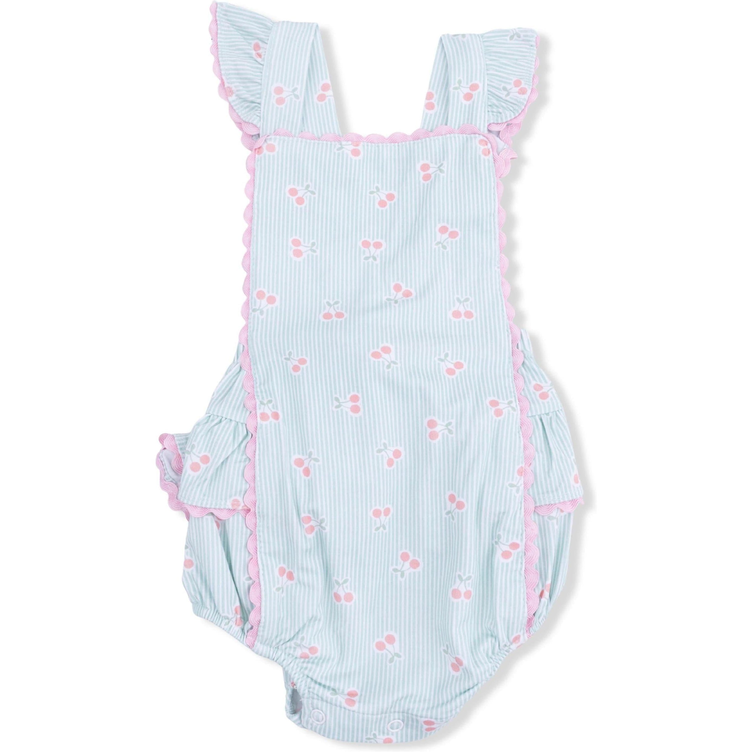 Angel Dear Tiny Cherry Stripe Ric Rac Ruffle Sunsuit