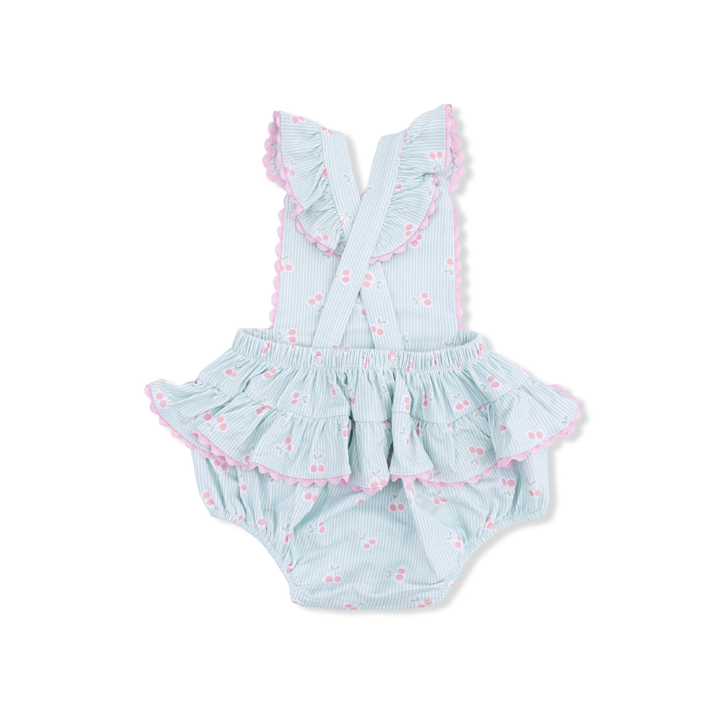 Angel Dear Tiny Cherry Stripe Ric Rac Ruffle Sunsuit