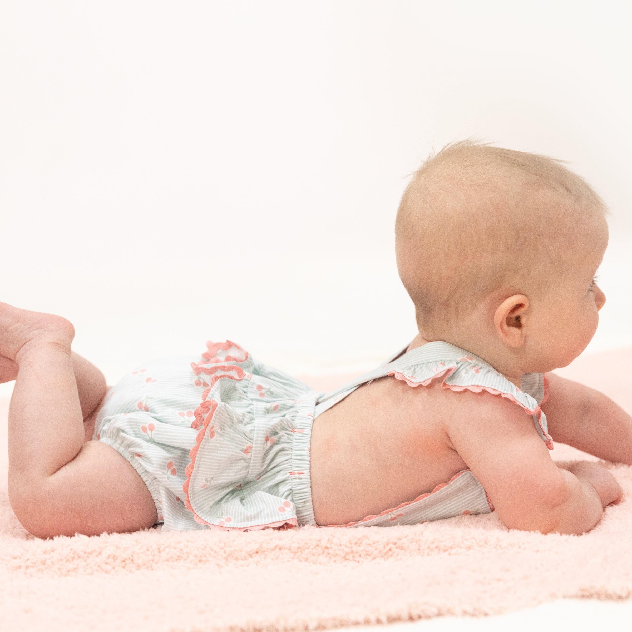Angel Dear Tiny Cherry Stripe Ric Rac Ruffle Sunsuit
