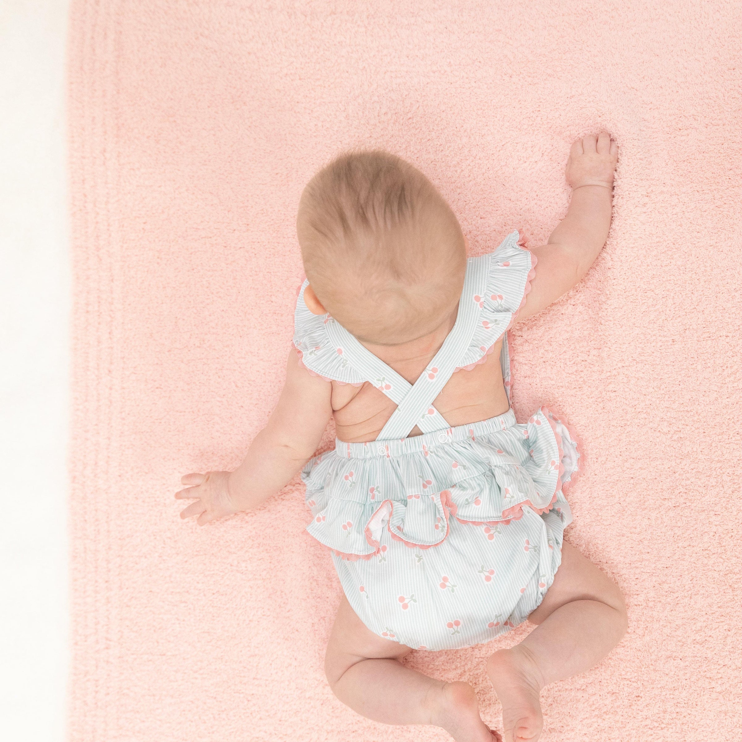 Angel Dear Tiny Cherry Stripe Ric Rac Ruffle Sunsuit