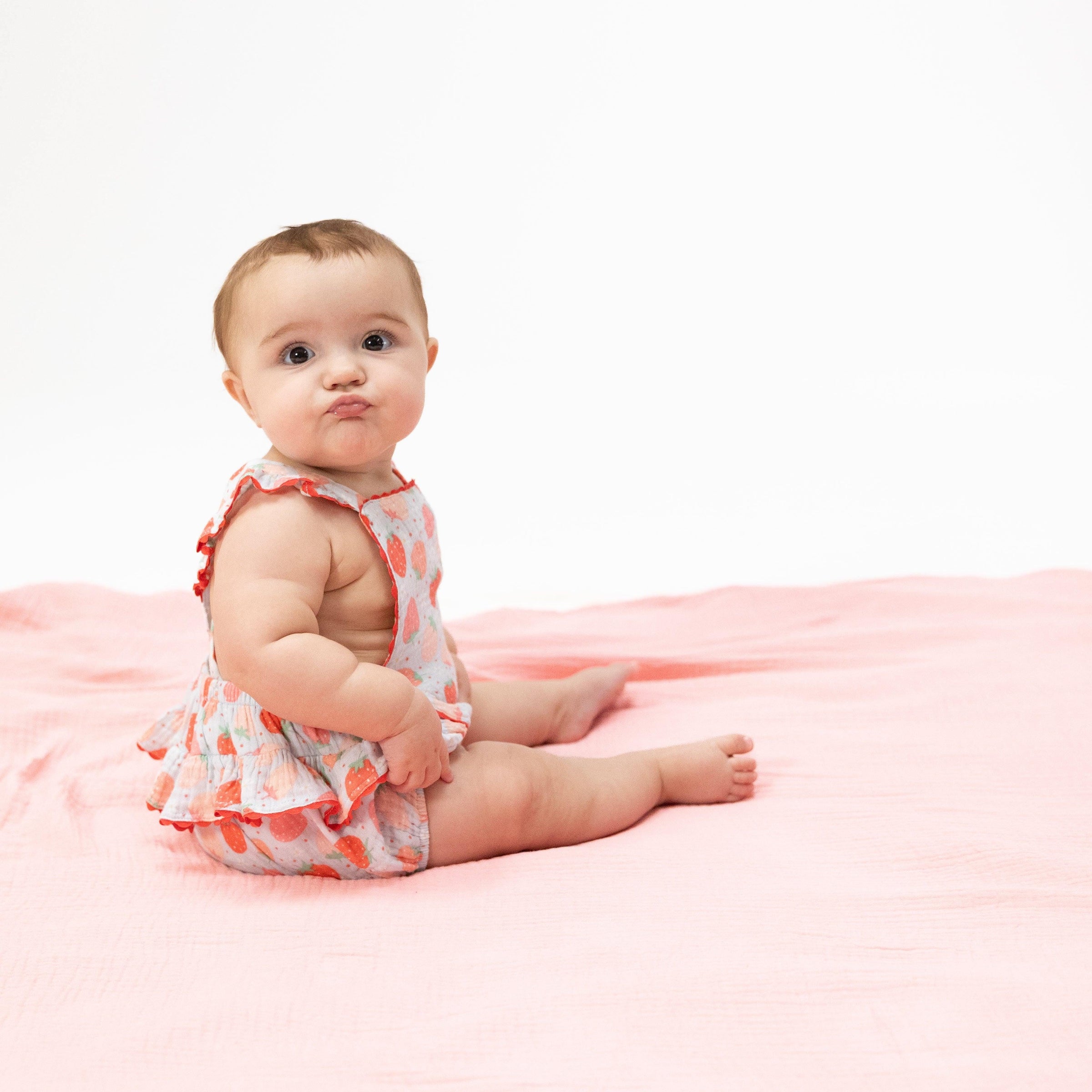 Angel Dear Strawberry Bliss Ric Rac Ruffle Sunsuit