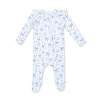 Angel Dear Blue Bows & Flowers 2 Way Ruffle Sleeve Zipper Footie