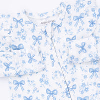 Angel Dear Blue Bows & Flowers 2 Way Ruffle Sleeve Zipper Footie