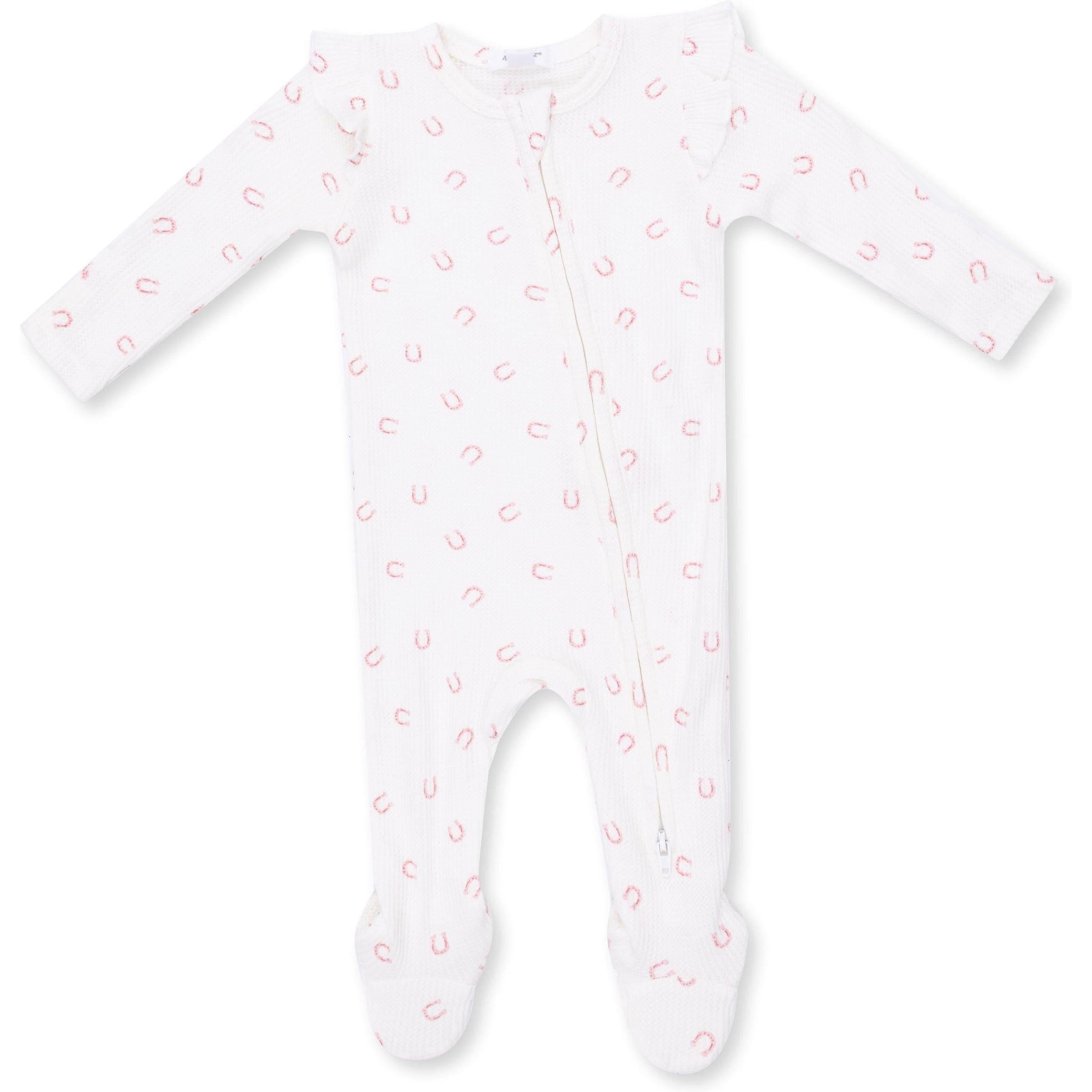 Angel Dear Little Horseshoes Pink 2 Way Ruffle Sleeve Zipper Footie
