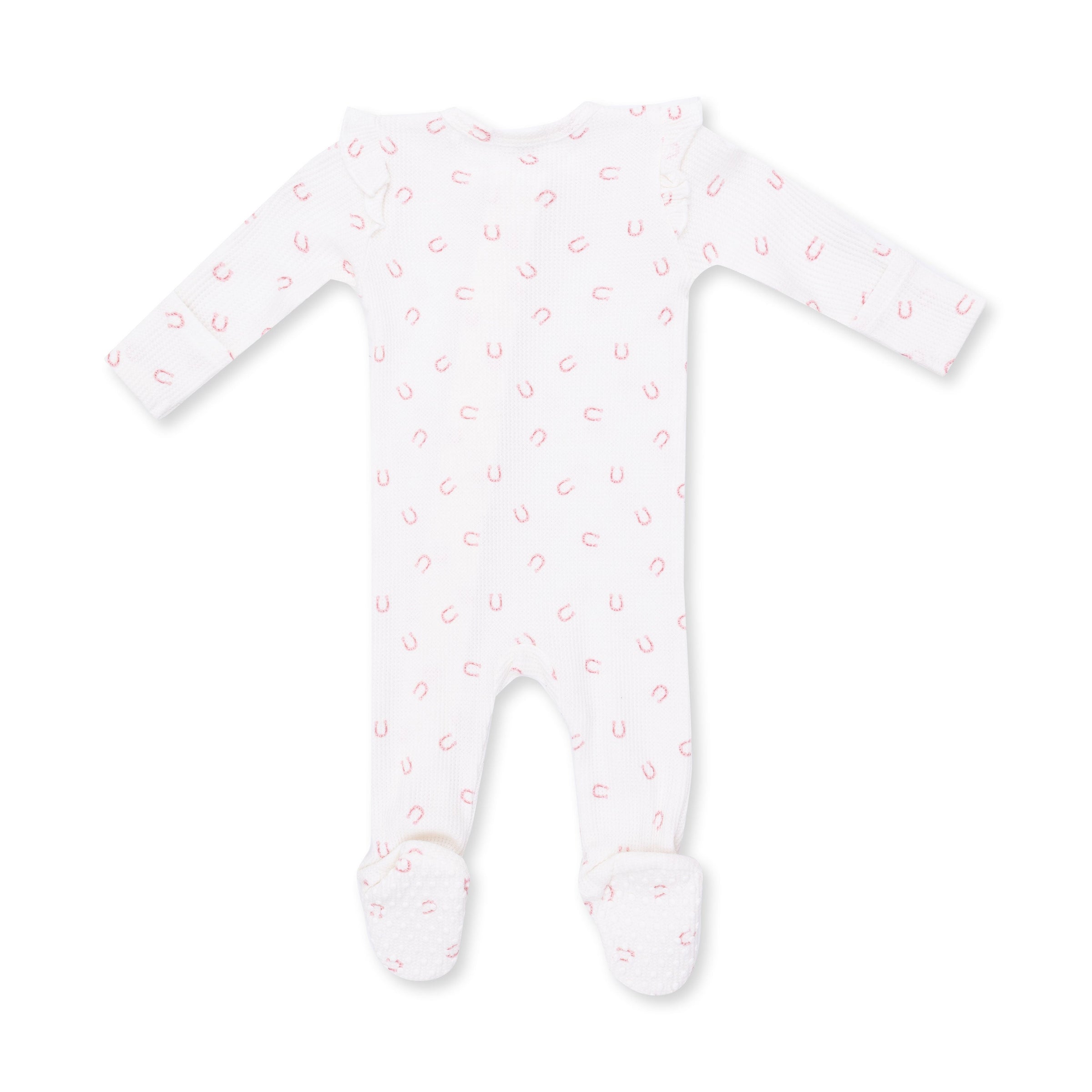 Angel Dear Little Horseshoes Pink 2 Way Ruffle Sleeve Zipper Footie