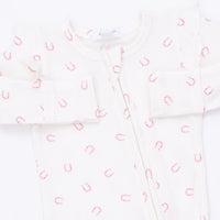 Angel Dear Little Horseshoes Pink 2 Way Ruffle Sleeve Zipper Footie