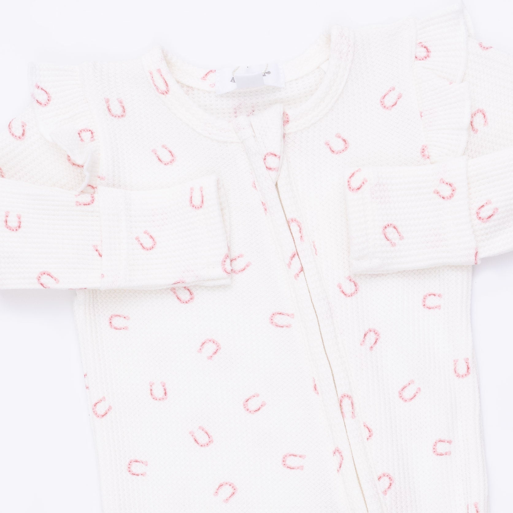 Angel Dear Little Horseshoes Pink 2 Way Ruffle Sleeve Zipper Footie