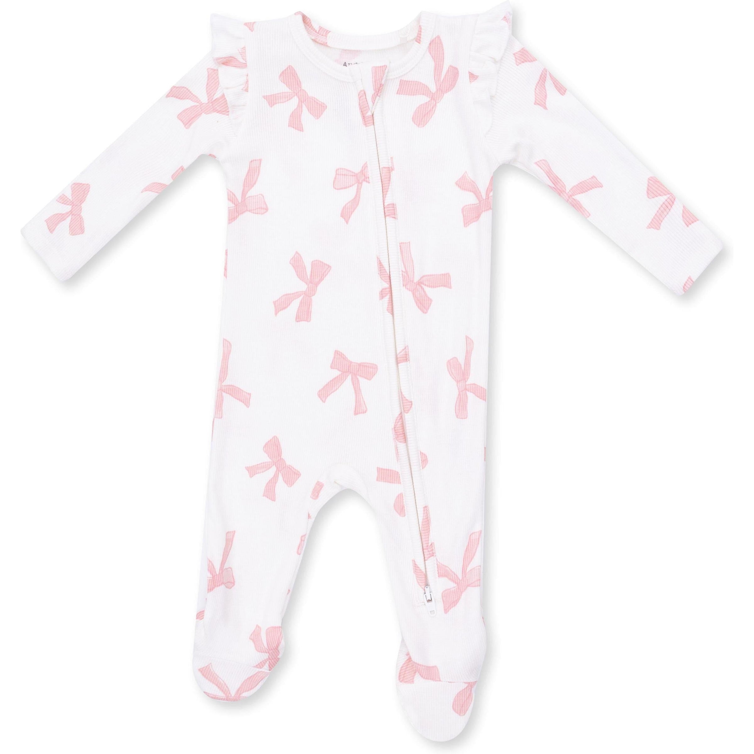 Angel Dear Pretty Bows 2 Way Ruffle Sleeve Zipper Footie