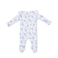 Angel Dear Baby Blue Vines Floral 2-Way Ruffle Sleeve Zipper Footie