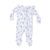 Angel Dear Baby Blue Vines Floral 2-Way Ruffle Sleeve Zipper Footie
