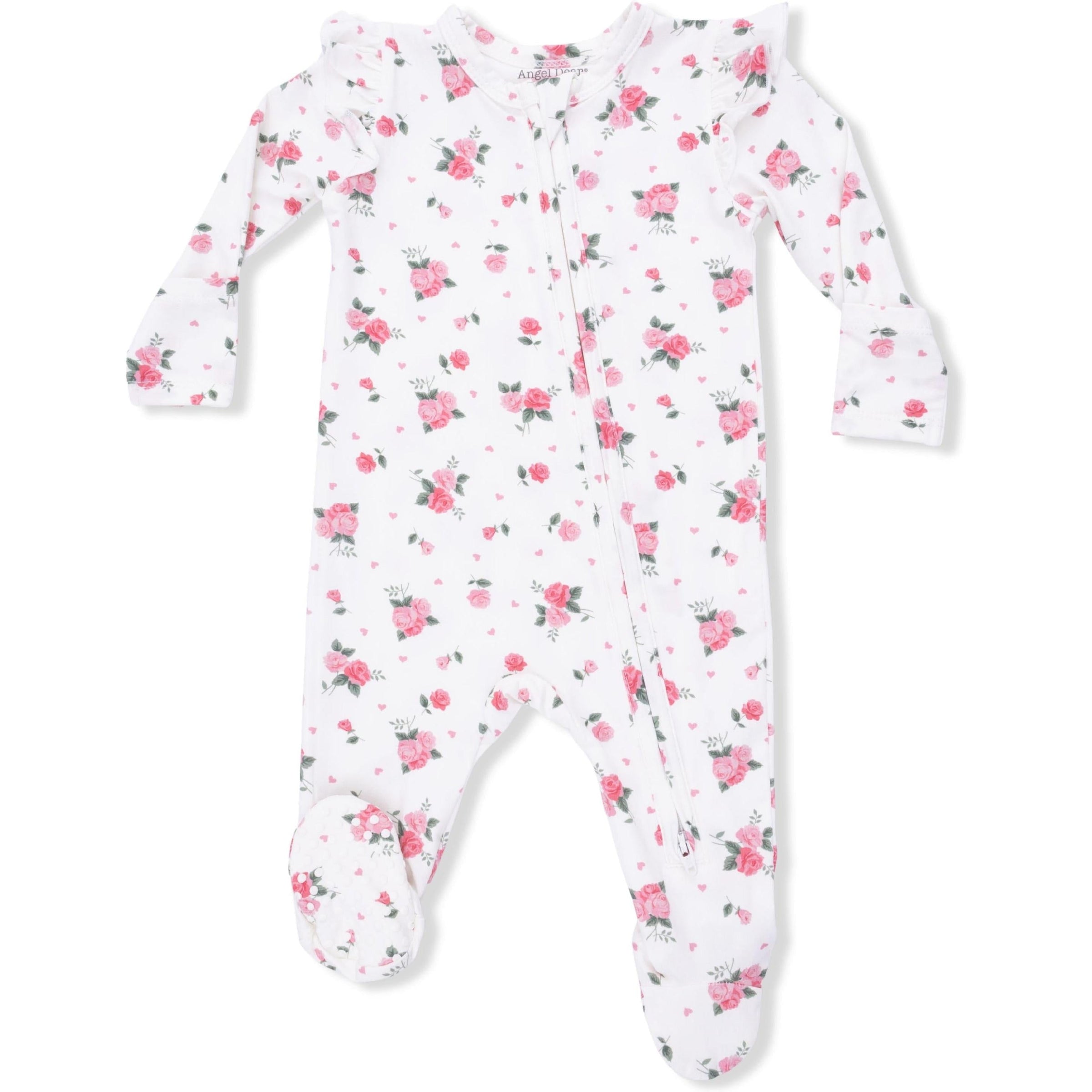 Angel Dear Pink Rosettes 2-Way Ruffle Sleeve Zipper Footie