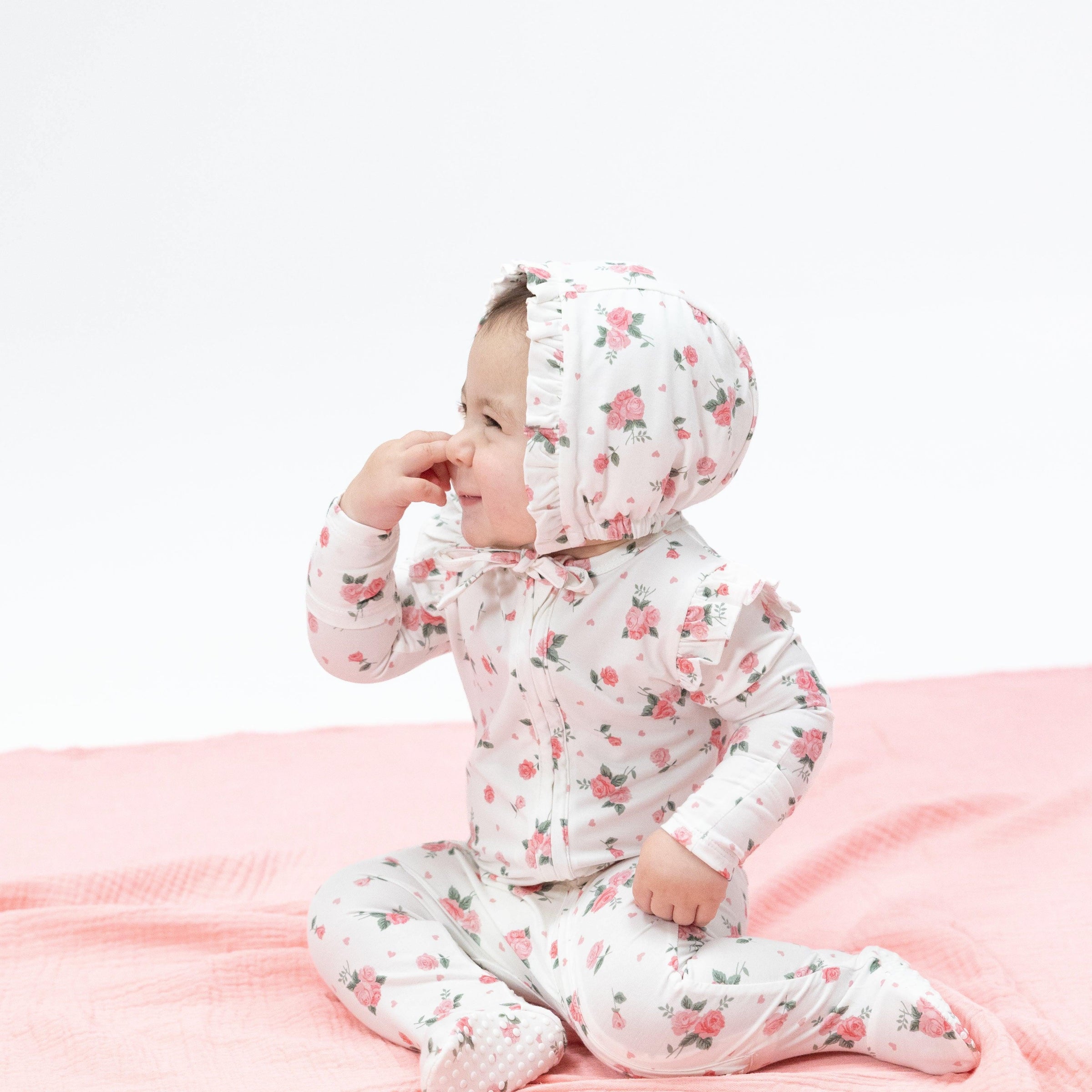 Angel Dear Pink Rosettes 2-Way Ruffle Sleeve Zipper Footie