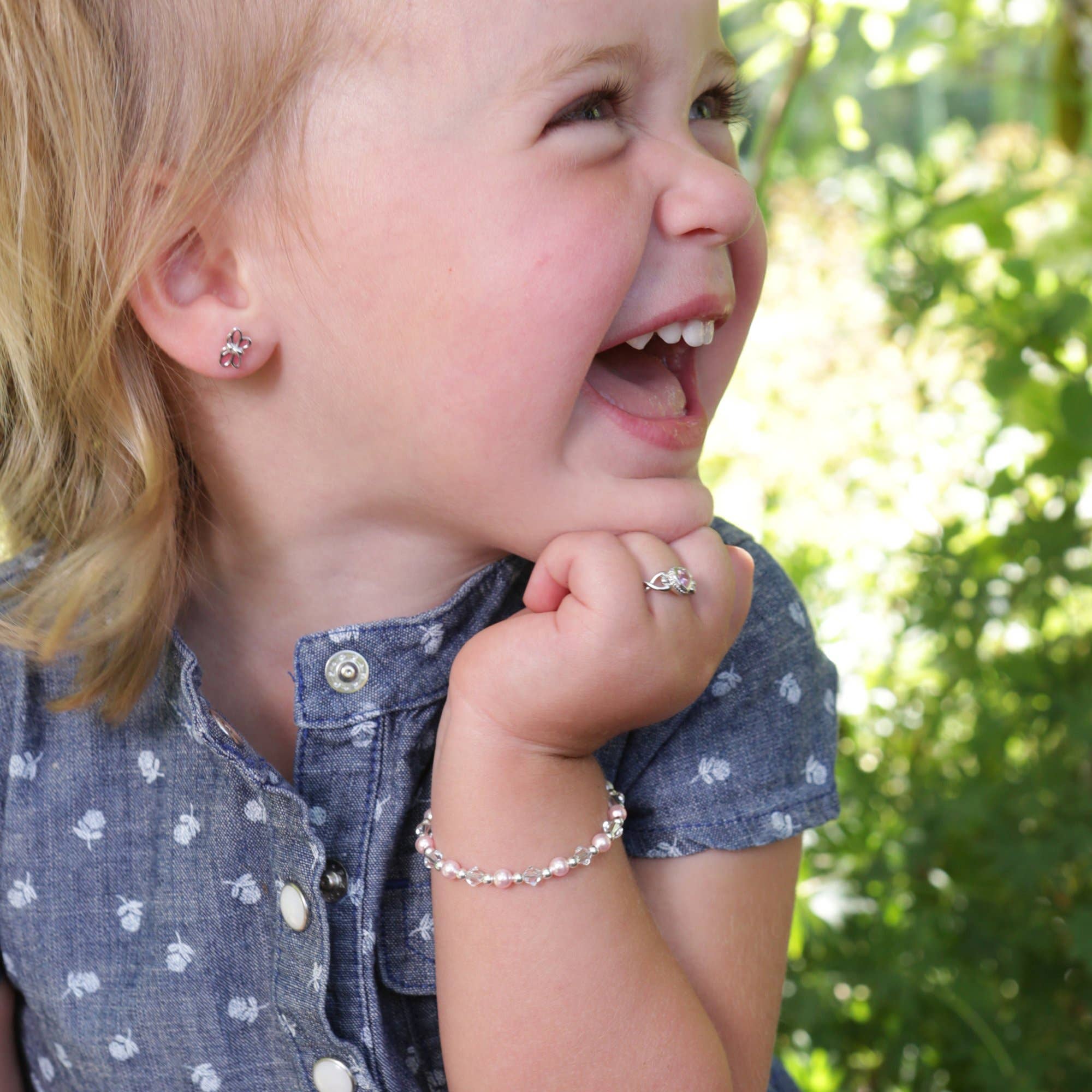 Cherished Moments - Kid's Sterling Silver Pink Pearl Baby & Children's Bracelet
