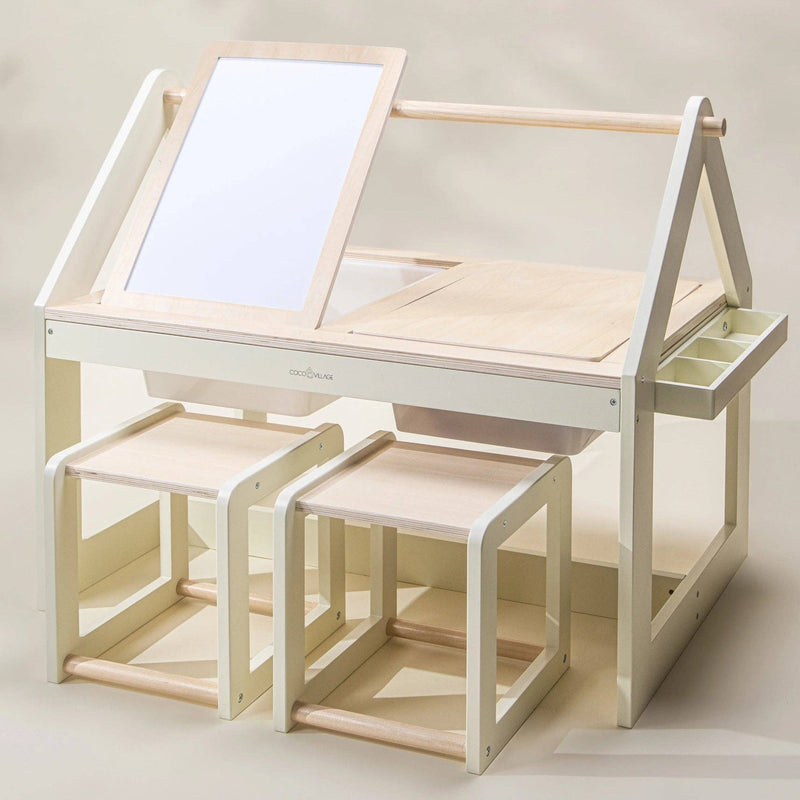 Coco Village Multifunction Wooden Art & Sensory Table With Stools