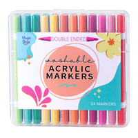 The Pencil Grip Magic Stix, Double-Ended Washable Acrylic Markers– Dual Tip (Bullet + Fine), 24 Pack