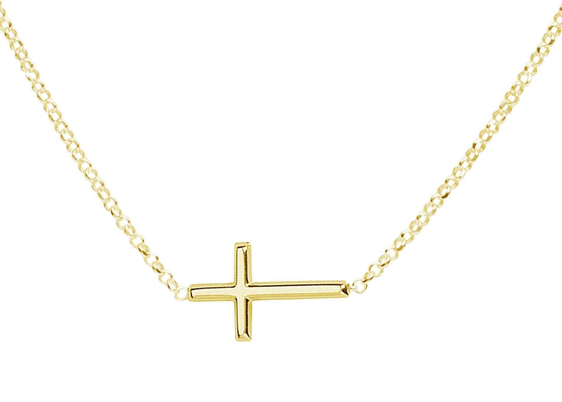 Cherished Moments - 14K Gold-Plated Girls Horizontal Cross Necklace Kids & Women