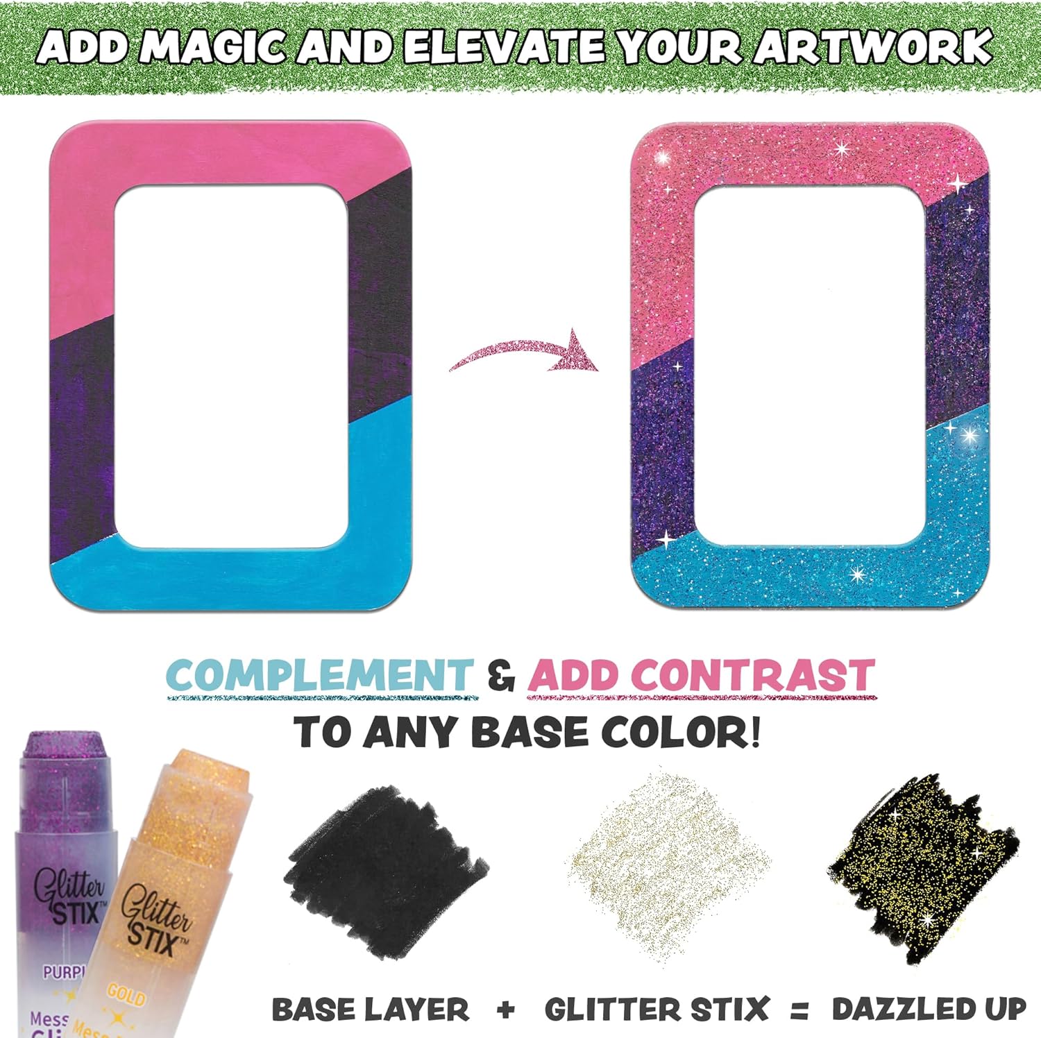 The Pencil Grip Glitter Stix, Mess Free Glitter, Set of 12 Colors