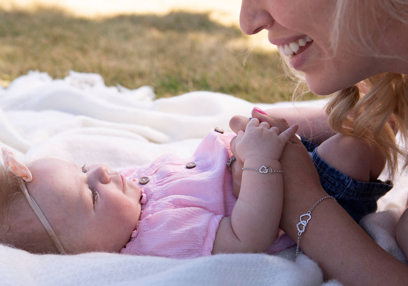 Cherished Moments Mom and Me 2-Piece Bracelet Set - Silver Hearts Baby Gift: SM (0-12 months)