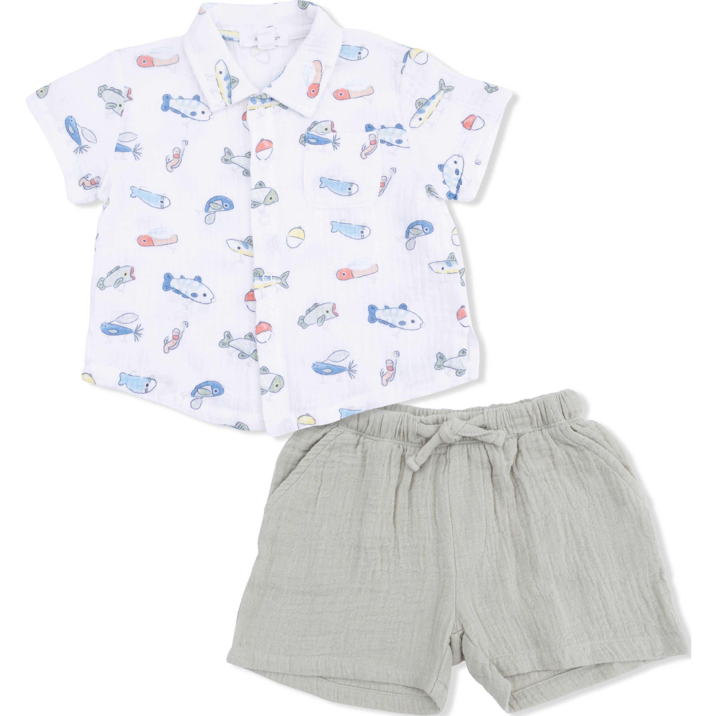 Angel Dear Fishing Lures Polo Button Up with Casual Short