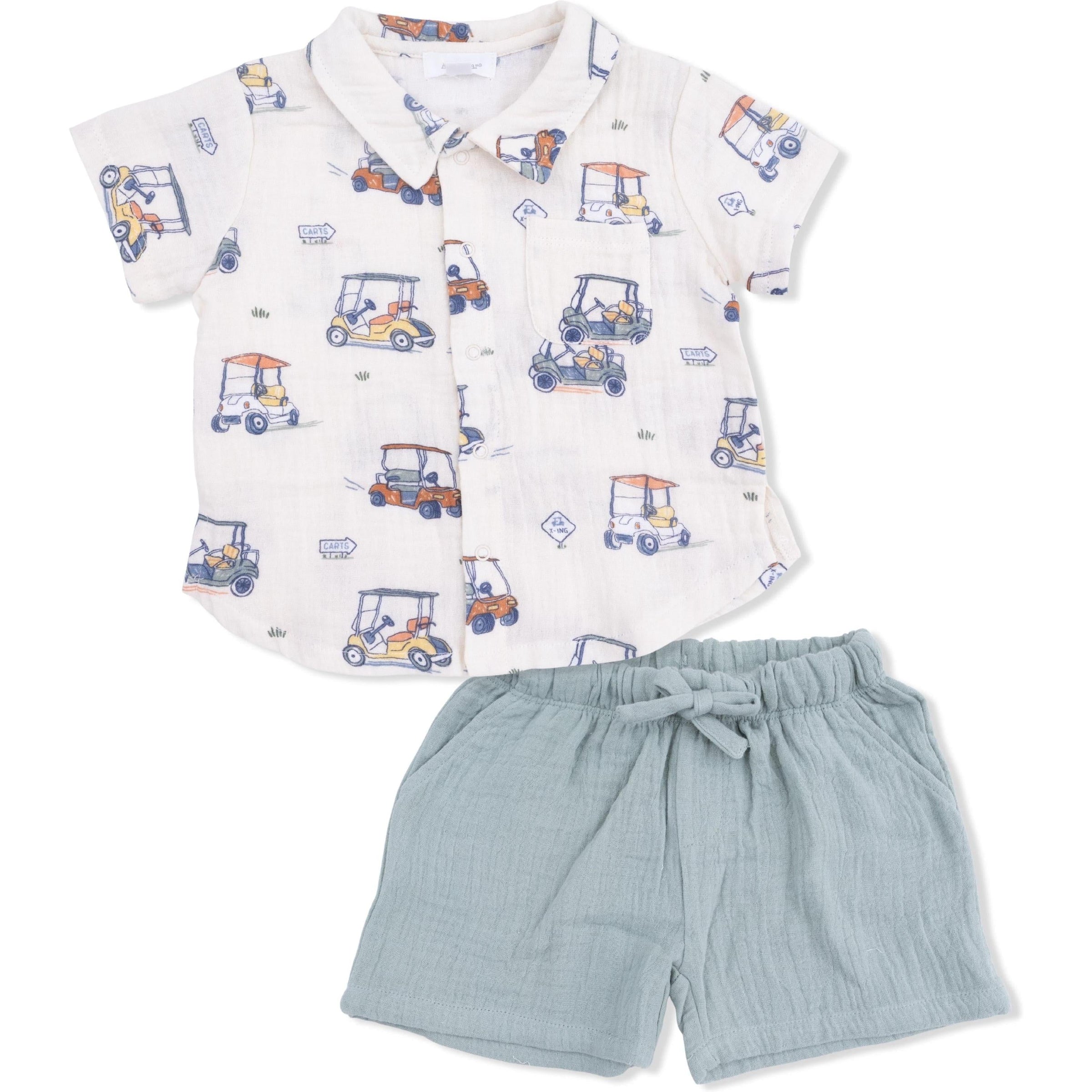 Angel Dear Zooming Golf Carts Polo Button Up with Casual Short