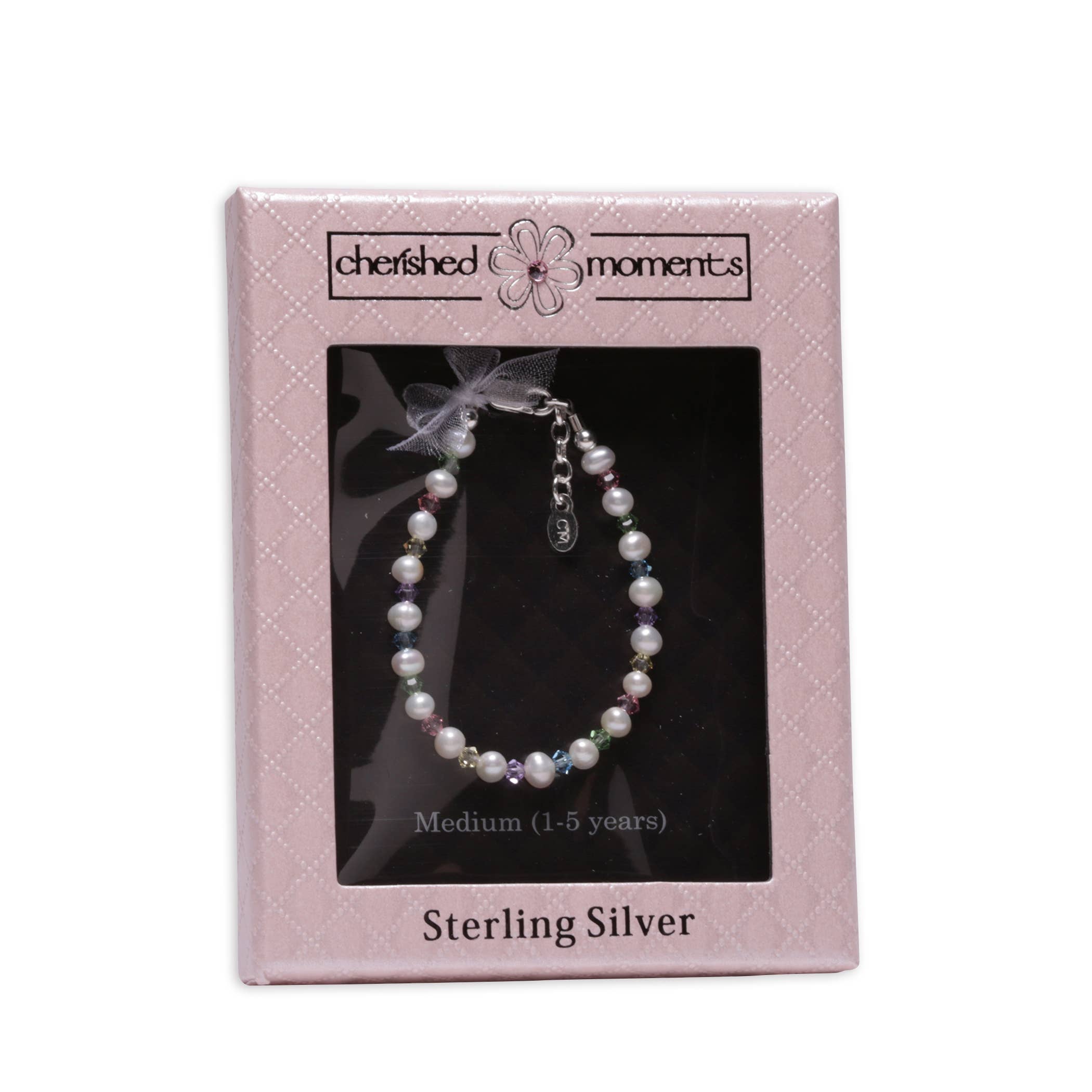 Cherished Moments - Krista - Sterling Silver Pearl Cross Baby Baptism Bracelet