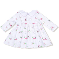 Angel Dear Baby Golf Carts Pink Long Sleeve Peter Pan Collar Dress with Smocking and Diaper Cover