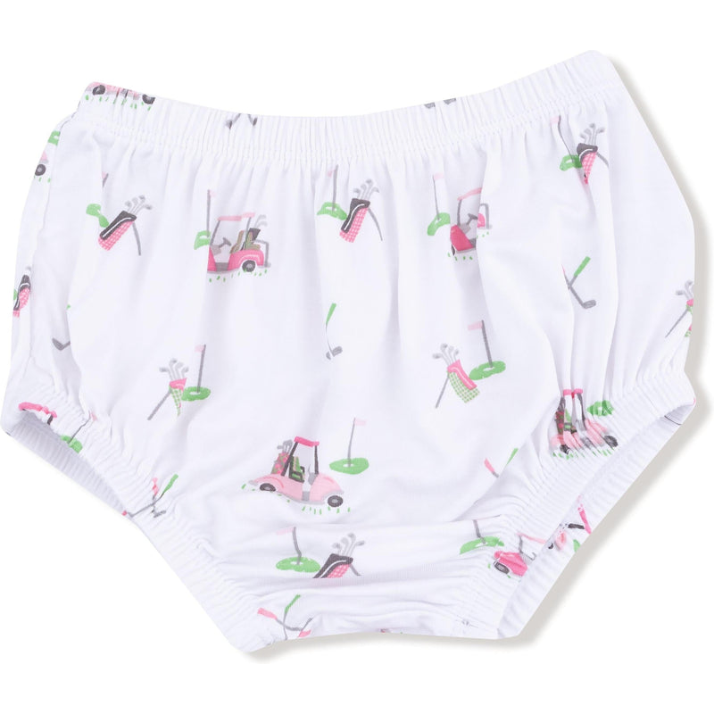 Angel Dear Baby Golf Carts Pink Long Sleeve Peter Pan Collar Dress with Smocking and Diaper Cover