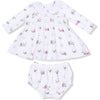 Angel Dear Baby Golf Carts Pink Long Sleeve Peter Pan Collar Dress with Smocking and Diaper Cover