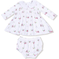 Angel Dear Baby Golf Carts Pink Long Sleeve Peter Pan Collar Dress with Smocking and Diaper Cover
