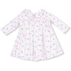 Angel Dear Dainty Buds And Bows Stripe Long Sleeve Peter Pan Collar Dress with Smocking + Diaper Cover