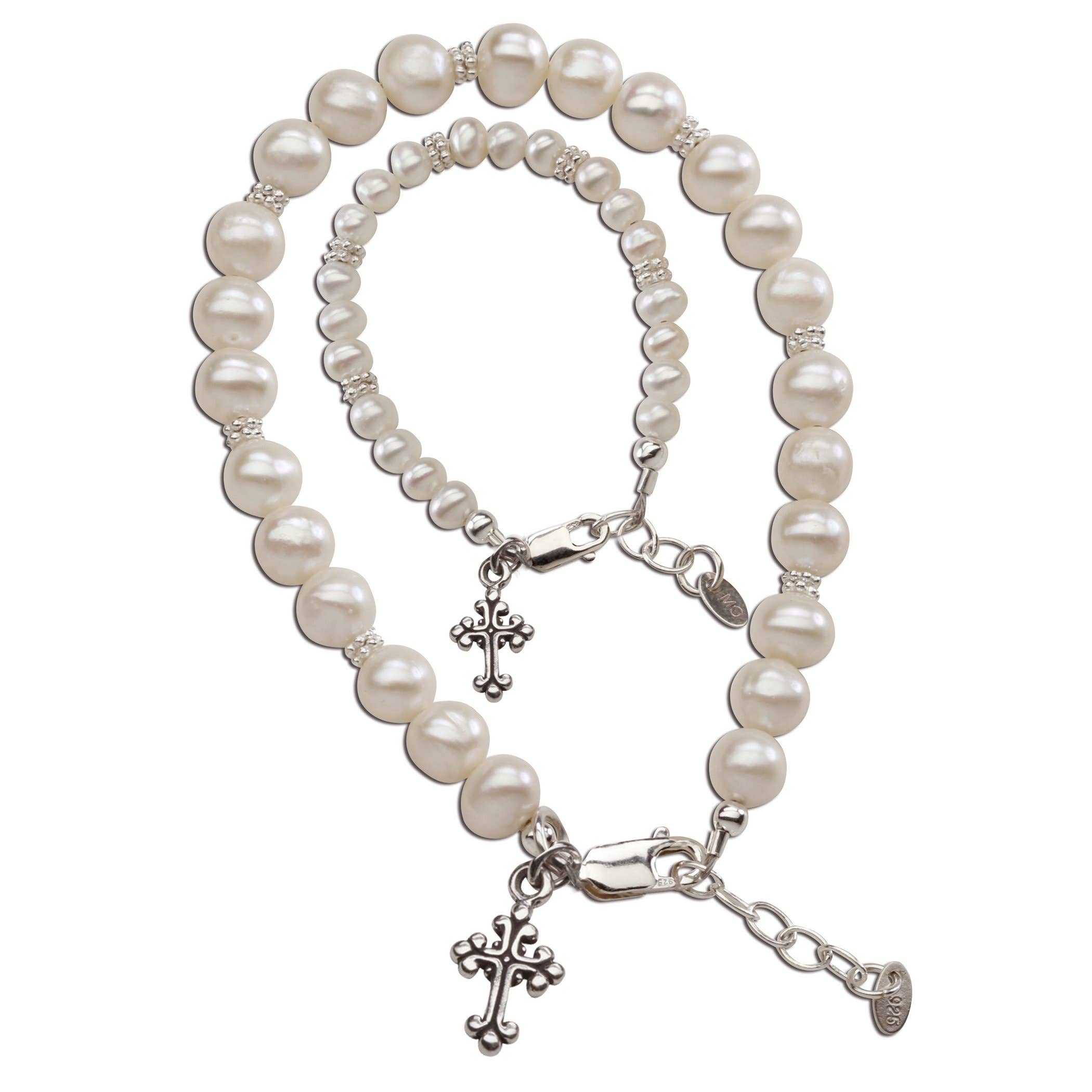 Cherished Moments - Mom and Me 2-Piece Pearl Cross Bracelet Baby Baptism Gift