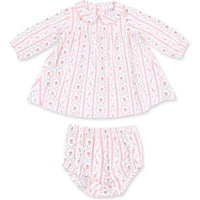 Angel Dear Marnie Rosebud Stripe Long Sleeve Petal Collar Dress & Bloomer