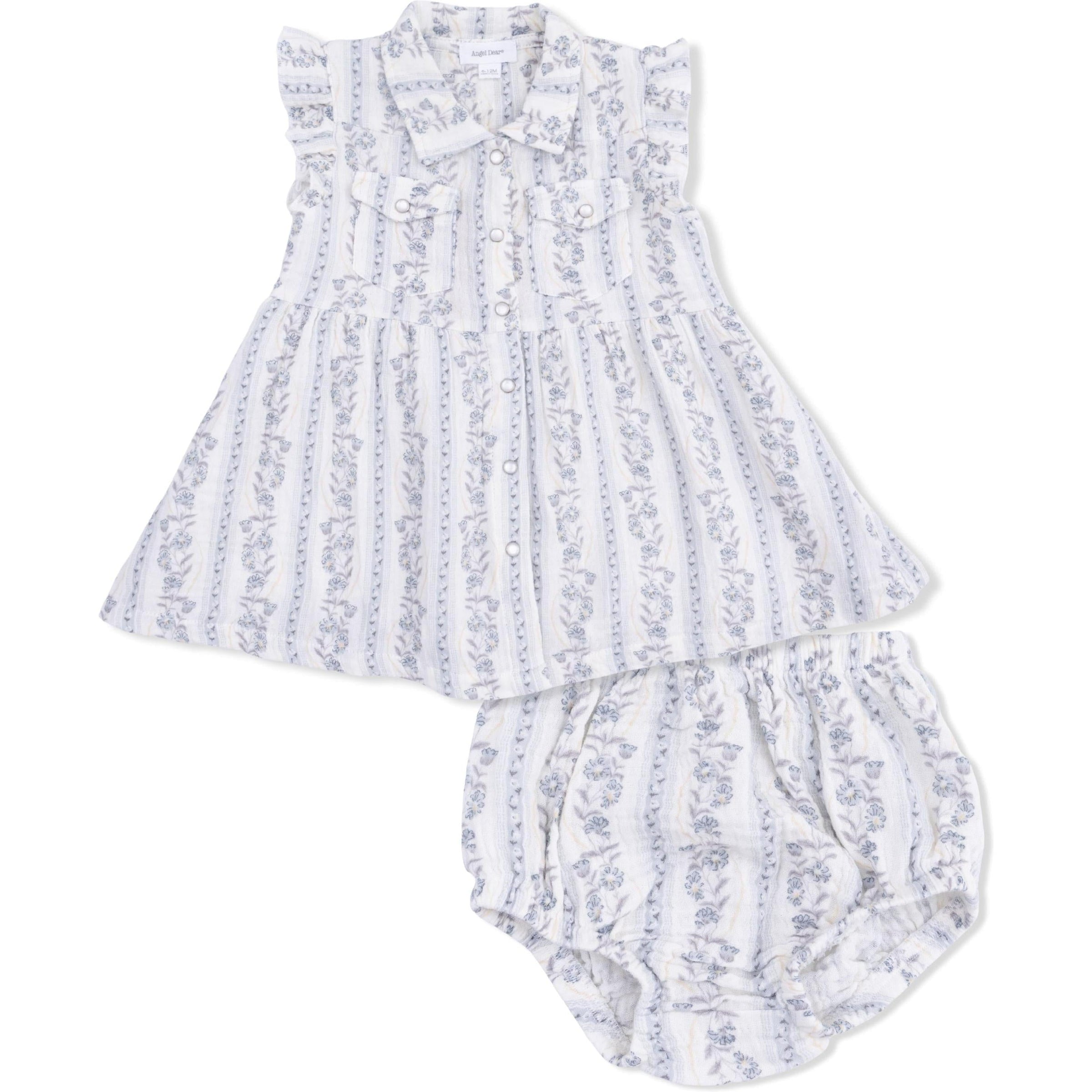 Angel Dear Kimberly Floral Stripe Western Pearl Snap Dress & Bloomer